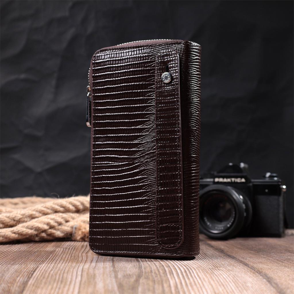 Roomy Men's Wallet-clutch with Two Compartments KARYA Wallet 22823 Wallet Made of Genuine Leather Brown