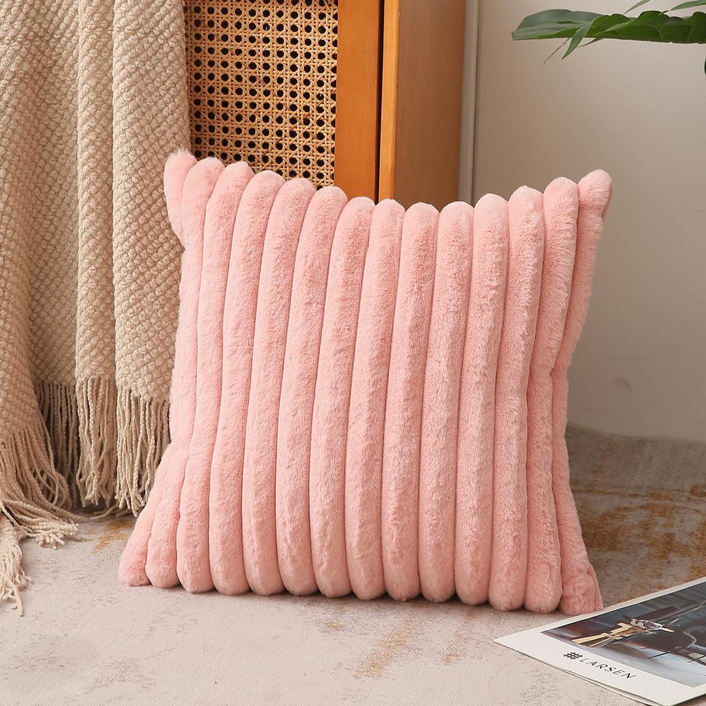 Solid Color Ins Style Imitation Rabbit Fur Pillow Plush Striped Three-dimensional Cushion Indoor Home Versatile Comfortable Sofa Cushion