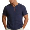 Men Chinese Style Retro Casual V Neck Short Sleeve Solid T Shirt