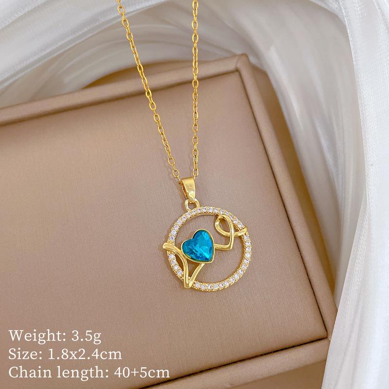 Copper Micro-Inlaid Light Luxury Fashion Personality Temperament Gorgeous Full Diamond Necklace Women'S Versatile Collarbone Chain Titanium Steel
