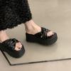 Muffin Thick-soled Cool Slippers Women's Summer Wear 2025 New with Skirt High-end High-heeled Beach One-word Sandals