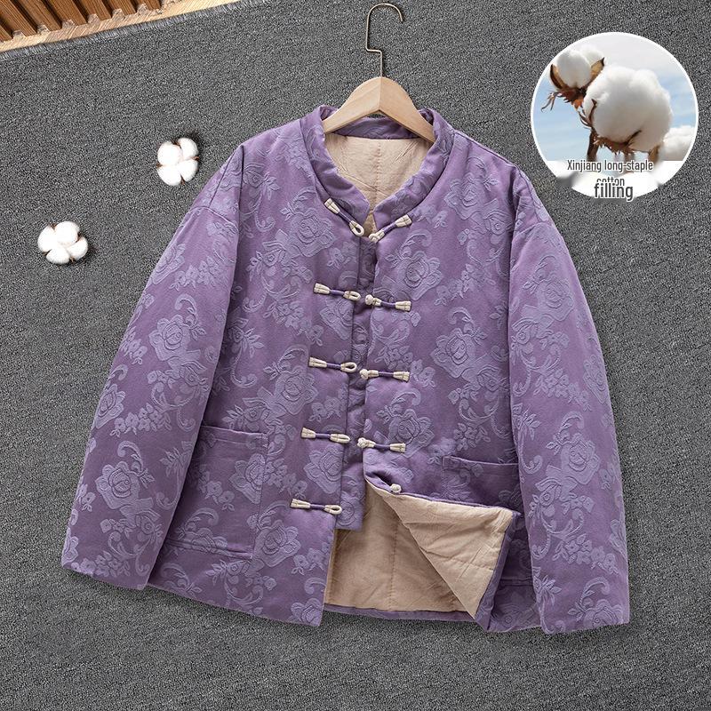 Xinjiang Long-staple Pure Cotton Jacket with Frog Buttons - Retro Chinese Style for Middle-aged Women