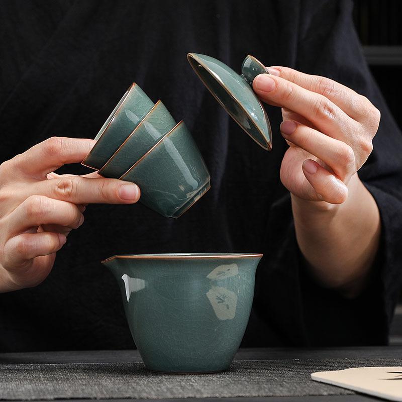 Neues Keramik Tee-Set 3 Tassen Gaiwan Tragbares Reise Chinesisches KungFu Terrine Teegeschirr Zeremonie 170ML
