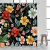 1 Vibrant Vintage Botanical Floral Shower Curtain - Red, yellow, pink and white flowers with green on a bold black background