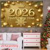 2D Gold 2026 Happy New Year Banner Backdrop Christmas Ornament New Year Eve Party Decor Background