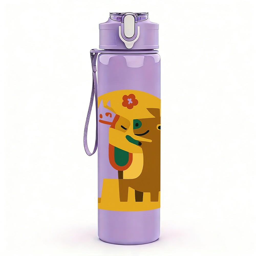 1PC Colorful Cartoon Dog Circle Print 750ml Color Plastic Sports Water Bottle Leakproof Flip Straw Lid For Sports Office Home Use