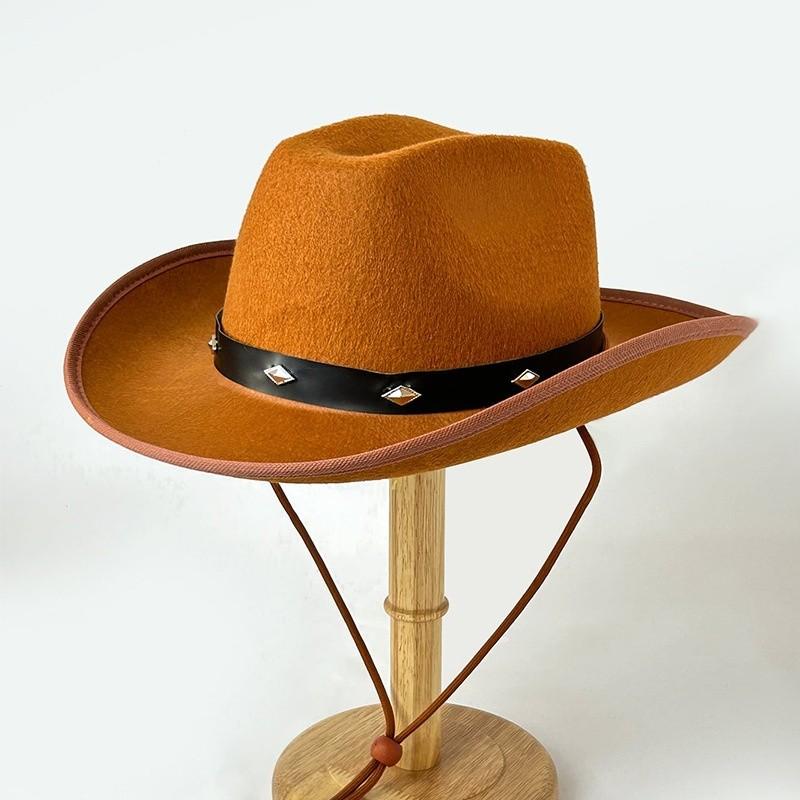 Rivet Decorated Stylish Leather Cowboy Hat With Wide Brim For Daily Outdoor Wear