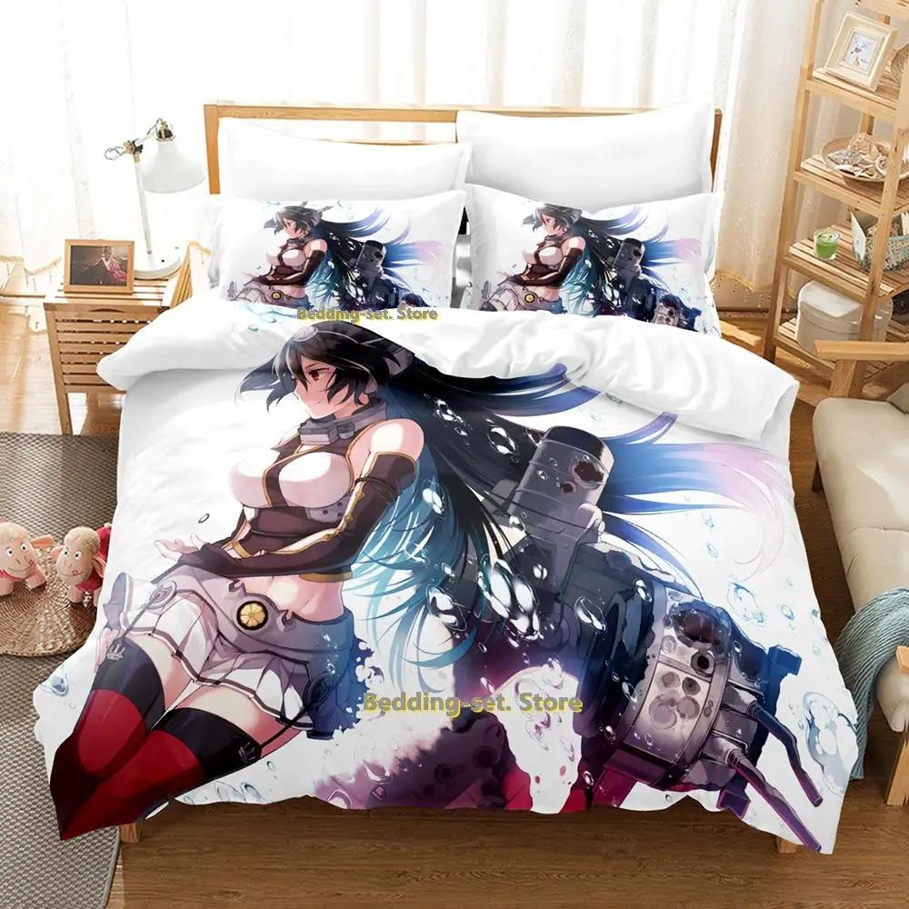 Nytt Kantai Collection Sängklädesset Tecknad Anime tredelat set Vuxen Barn Sovrum Påslakanset 3D Kawaii Flicka enkelsängsset