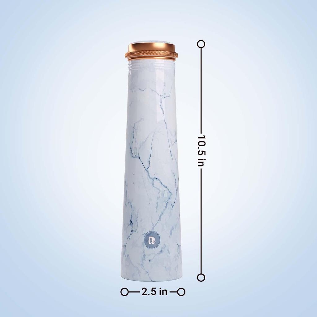 Tower Copper Water Bottle with Printed Marble Design Pure Tamba Leakproof Suitable Birthday Gift for Men & Women by Ebstore, 750 Ml (Pack of 1)