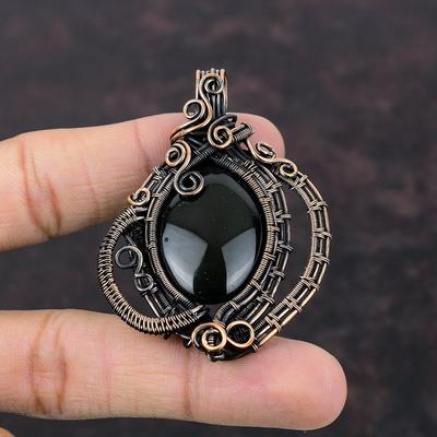 Black Obsidian Pendant Copper Wire Wrapped Gemstone Pendant Handmade Copper Jewelry Birthstone Pendant Unique Wire Wrap Jewelry Gift For Her