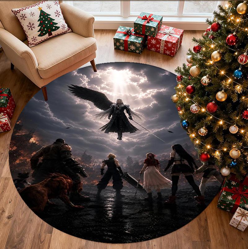 Final Fantasy Pattern Round Rug, Indoor/Outdoor Mat, for Picnic, Gameroom, Bedroom, Office, Living Room, Home Decor Carpet, Birthday Gift