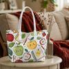 Cute Apple Print Portable Tote Bag Casual Daily Shoulder Handbag for Shopping Work Travel