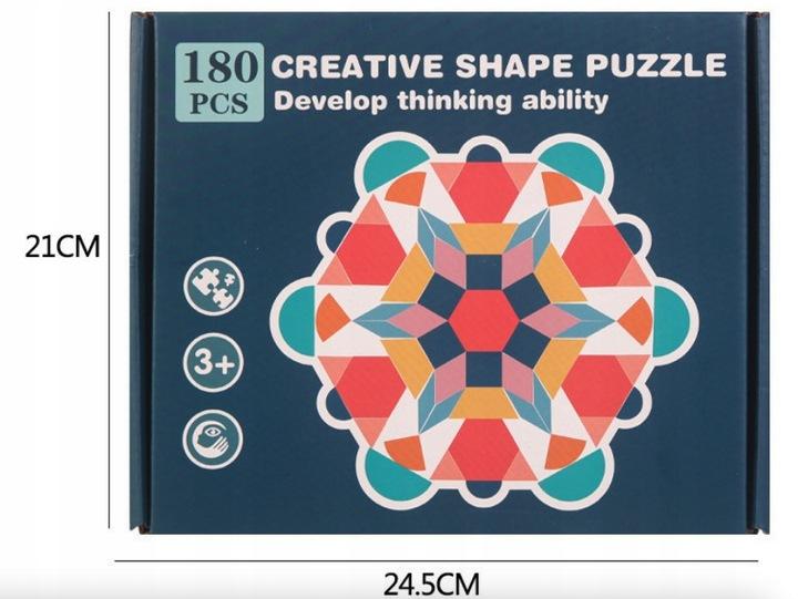 Drewniane Puzzle Do Układania Klocki Tangram Zestaw Montessori Woreczek