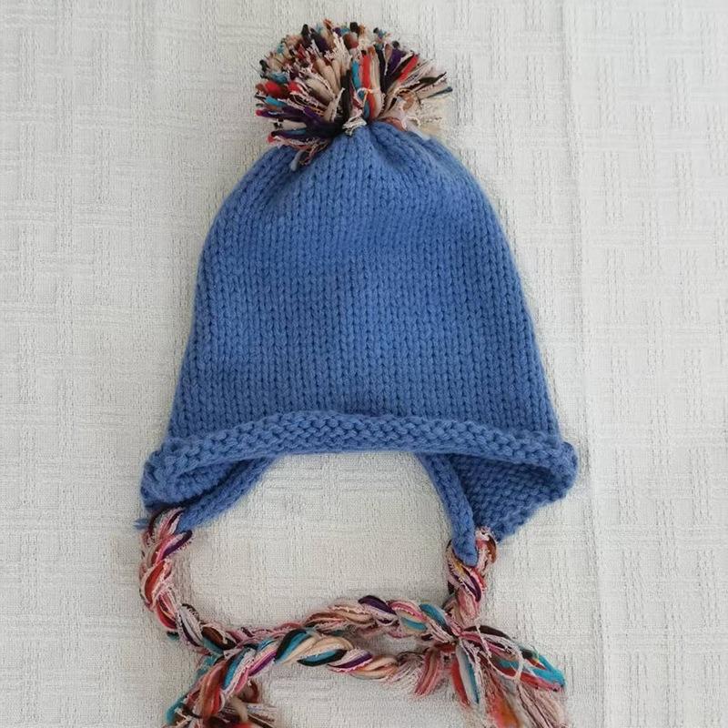 Herbst und Winter Bunte Quaste Pullovermütze für Damen Koreanischer Stil Vielseitig Große Wollkugel Handgefertigt Geflochten Gestrickte Wollmütze