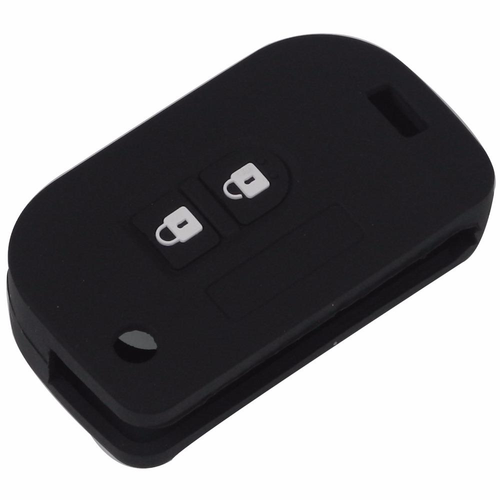 Jingyuqin 2 knapper Fjernkontroll Folde nøkkel Silikon deksel Etui Nøkkelring For Nissan Qashqai Micra Navara Almera