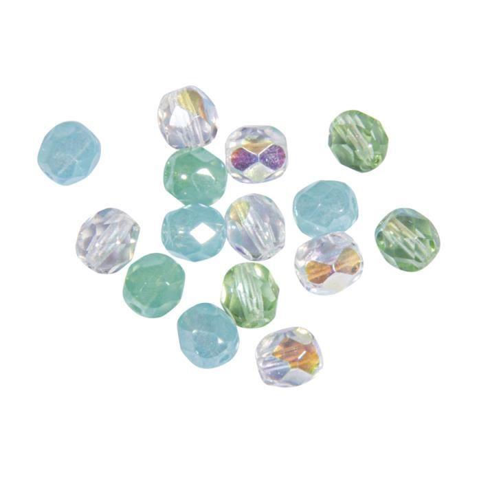 Perle facettée en verre - RAYHER - 6mm - Vert marin - Boîte de 50 pièces