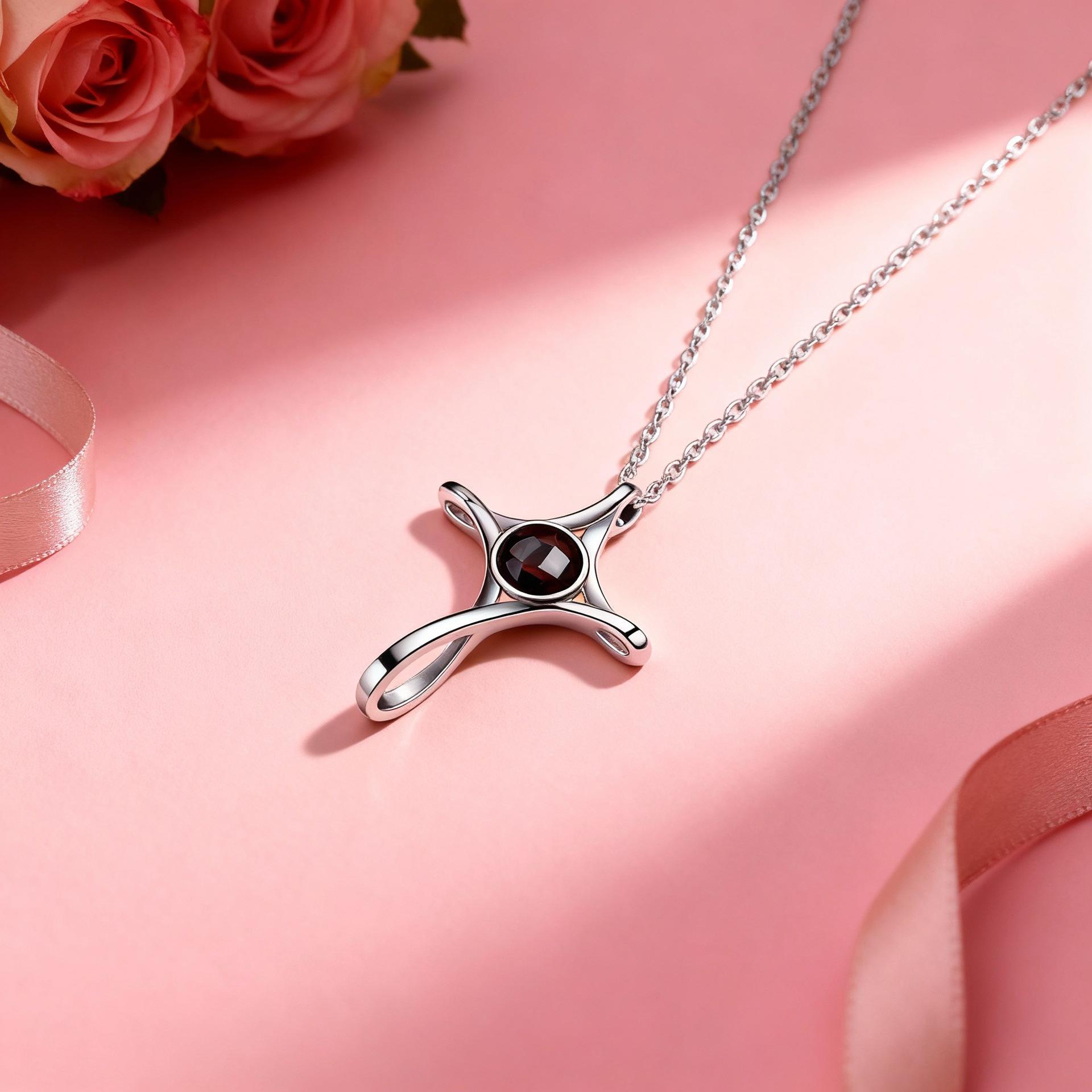 

100 Languages I Love You Cross Projection Necklace - Elegant Light Luxury Gift for Women