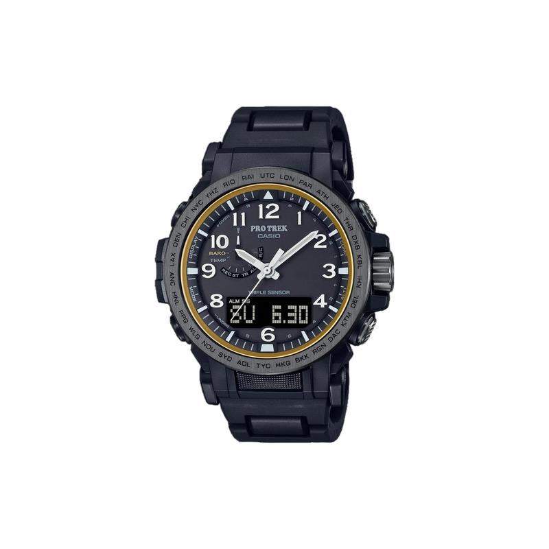 Casio Serie PRO TREK-Pantalla Dual de Disco Impermeable 100 Metros Movimiento de Cuarzo Solar Correa de Resina y Metal Reloj para Hombre PRW-51FC-1JF