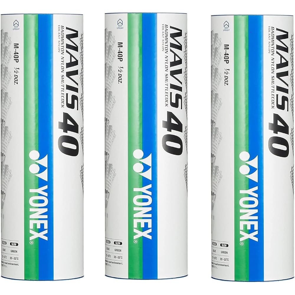 YONEX Mavis 40P Badminton Shuttlecocks Nylon Synthetic Cork 6 Pack x 3 Cans (18 Total) Middle Temperature 12-23°C