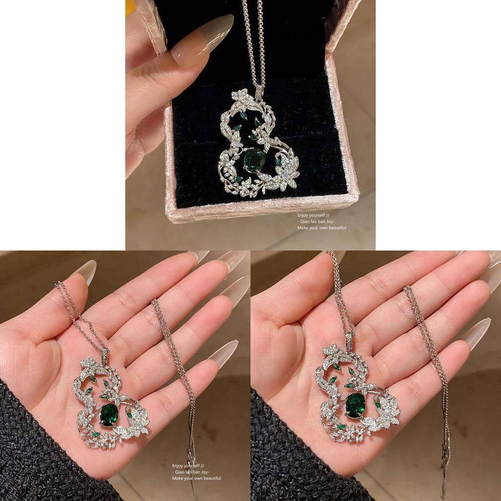 New Chinese Style Zircon Gourd Leaf Necklace For Women With Elegant Floral Pendant