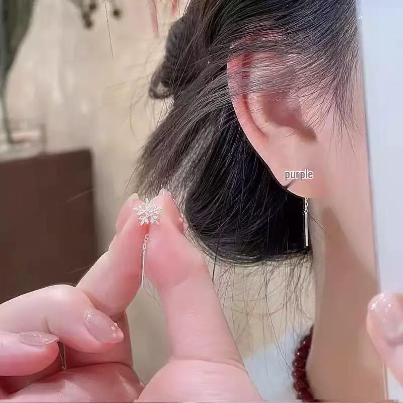 Silver Snowflake Tassel Zircon Ear Cuffs - Versatile, Elegant, Fairy-Inspired Earrings for Women