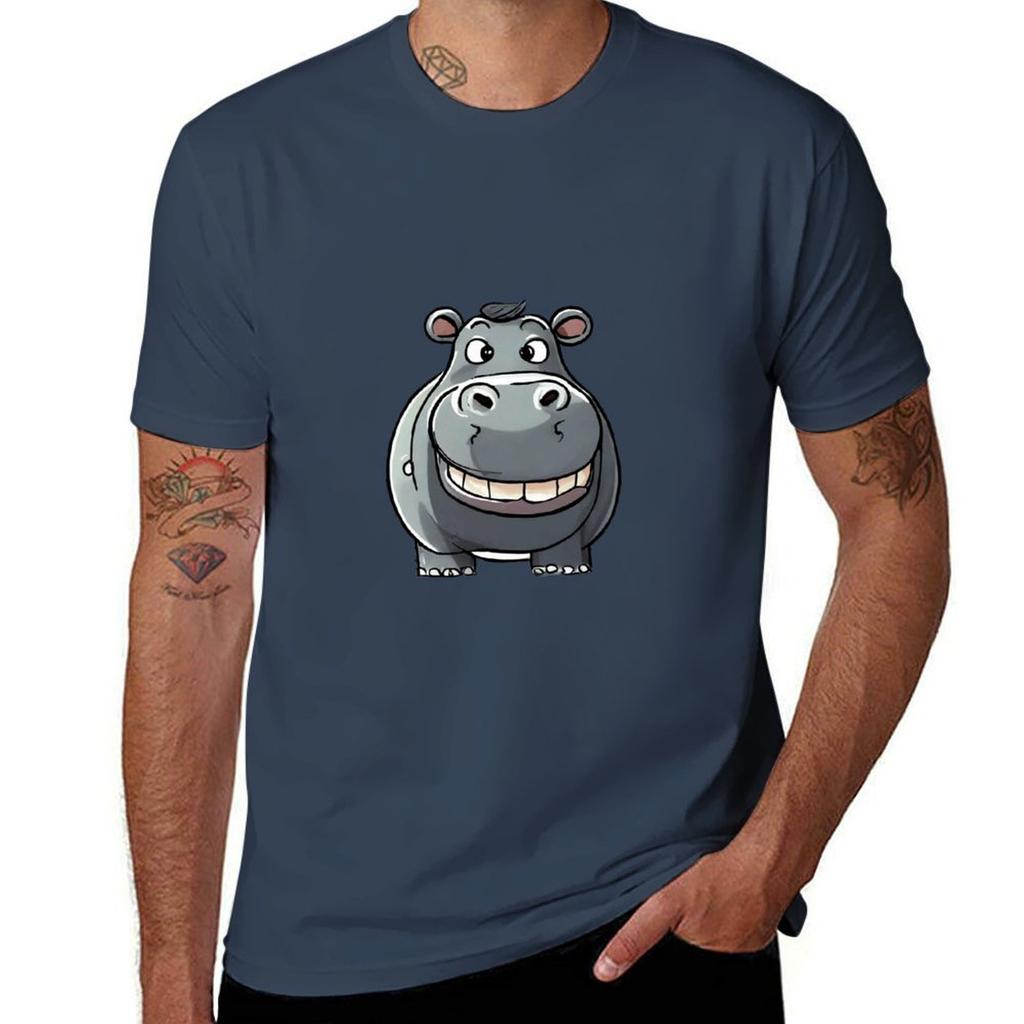 Happy Hippo T-Shirt Aesthetic Clothing Vintage Vintage Clothes Kawaii Clothes Fitted T Shirts for Men