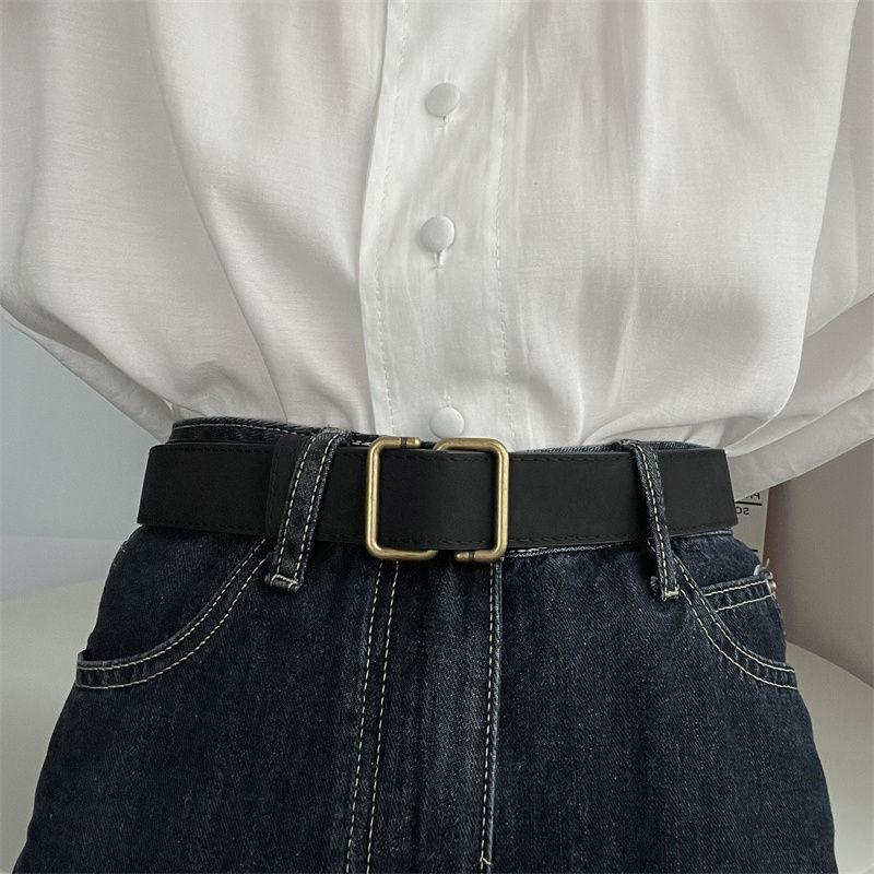 Chic Suede No Hole Waist Belt With Rectangular Center Bar For Effortless Outfits