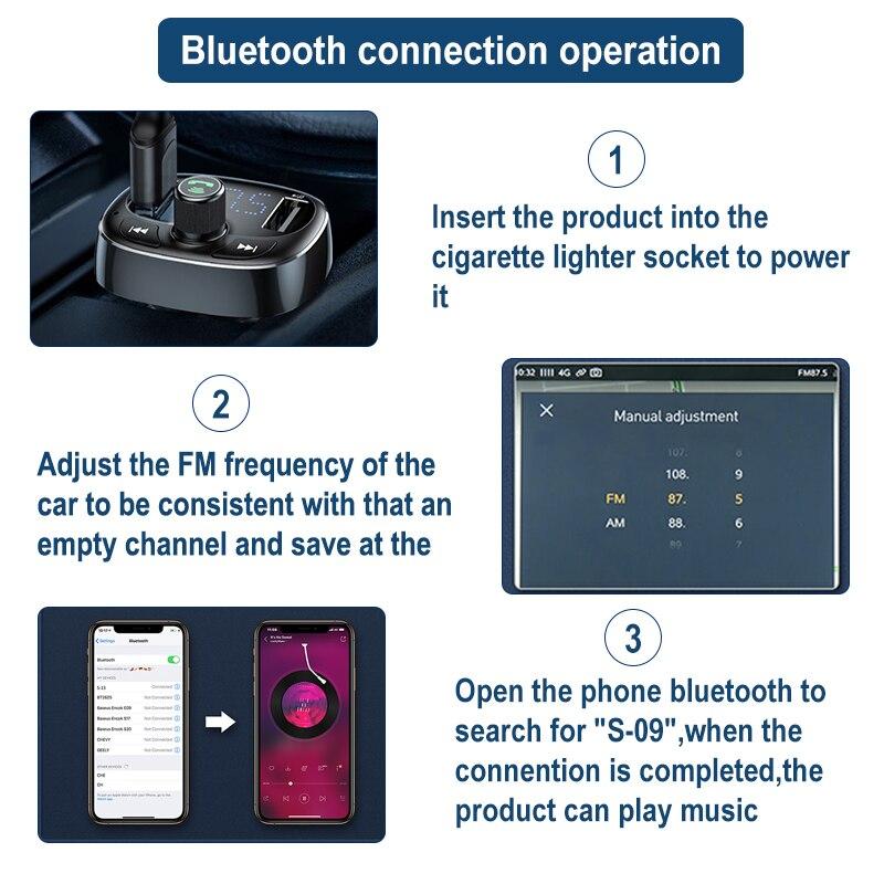 Trasmettitore FM Bluetooth Kit vivavoce per auto 3.4A Doppio USB Lettore audio MP3 Caricatore per auto Modulatore FM