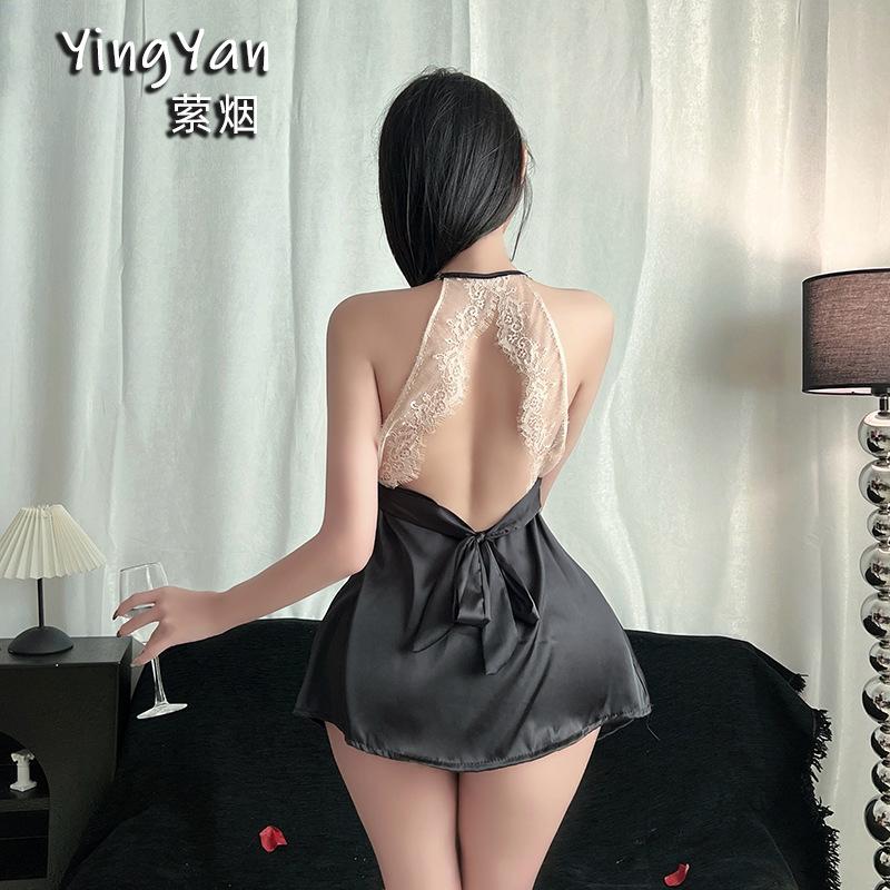 Sex underwear sexy thin ice silk suspender nightdress temptation hollow temptation beautiful back dress uniform