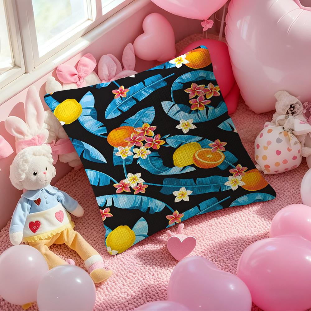 Full Print Pattern Of Fruits Pillow Case Anti-Dustmite Pillowcase Invisible Zipper Silky Short Plush Sofa Cushion Cover