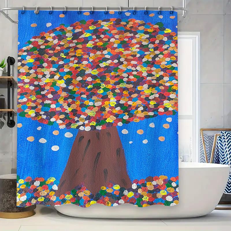 

Hand-Painted Shower Curtain With Colorful Tree Design For Bathroom Decor Home Accessories Handmade Custom Made Art Print Wall Ha W60H190(CM)-1 Pcs