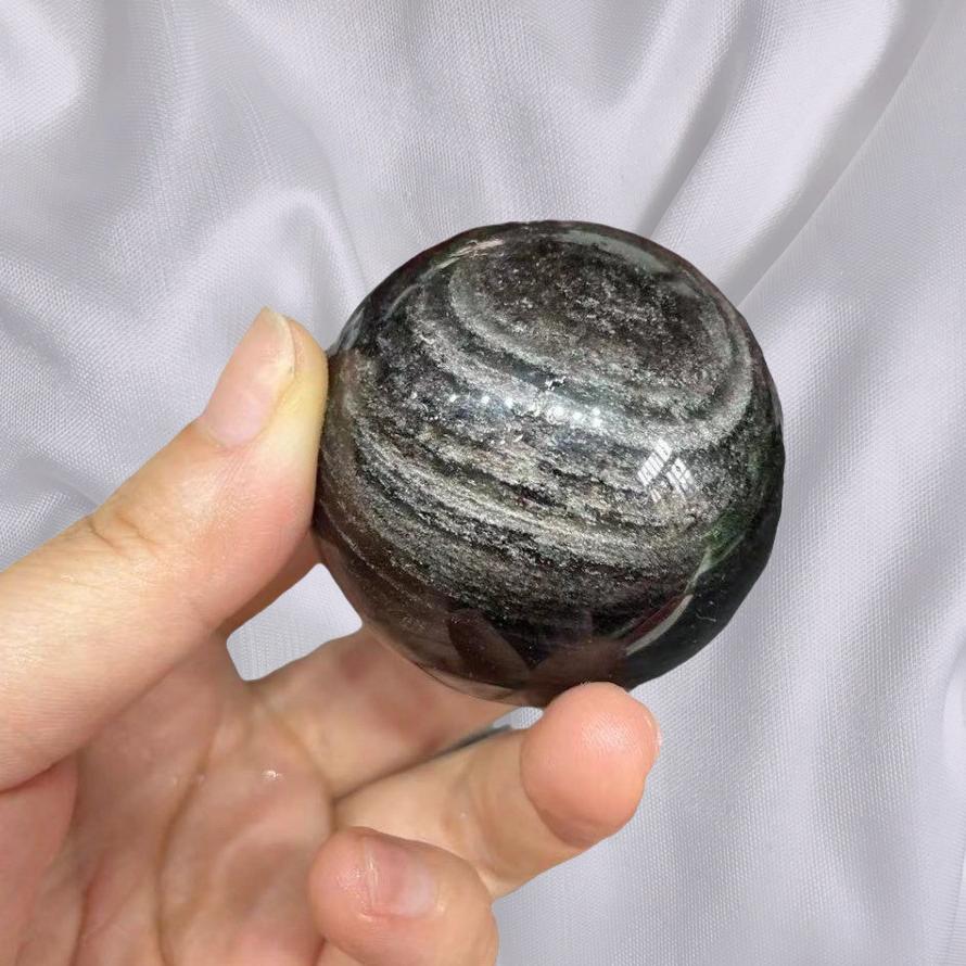 

Natural Crystals Mineral Gemstone Silver Golden Obsidian Ball Healing Home Decoration Ornament Gift 50-60mm