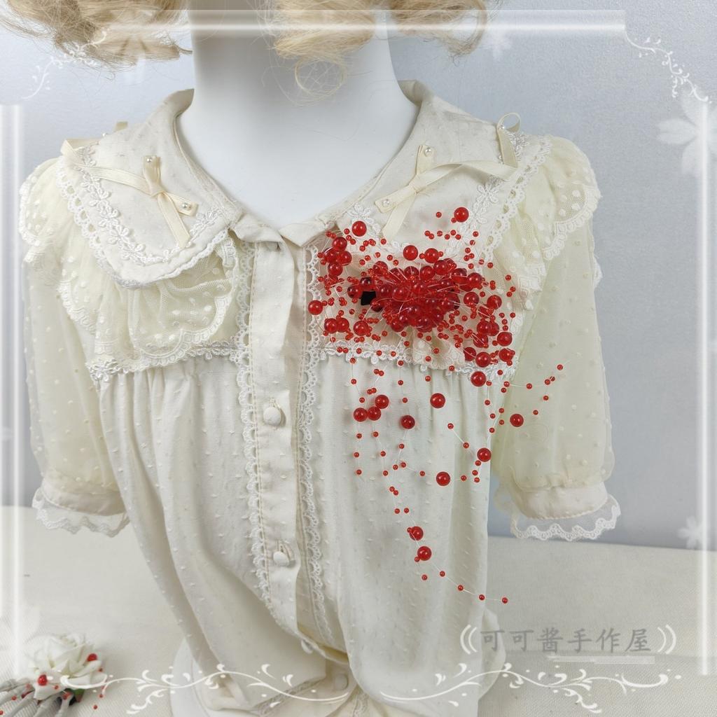 Original Handmade Halloween Ghost Bride Cos Dress Up Hair Accessories White Lace Veil Blood Drop Mesh Flower Women's Headdress