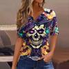 Women's T Shirt Tee Halloween Printed Button Short Sleeve Tunic Daily Weekend Fashion Basic V- Neck Regular Top