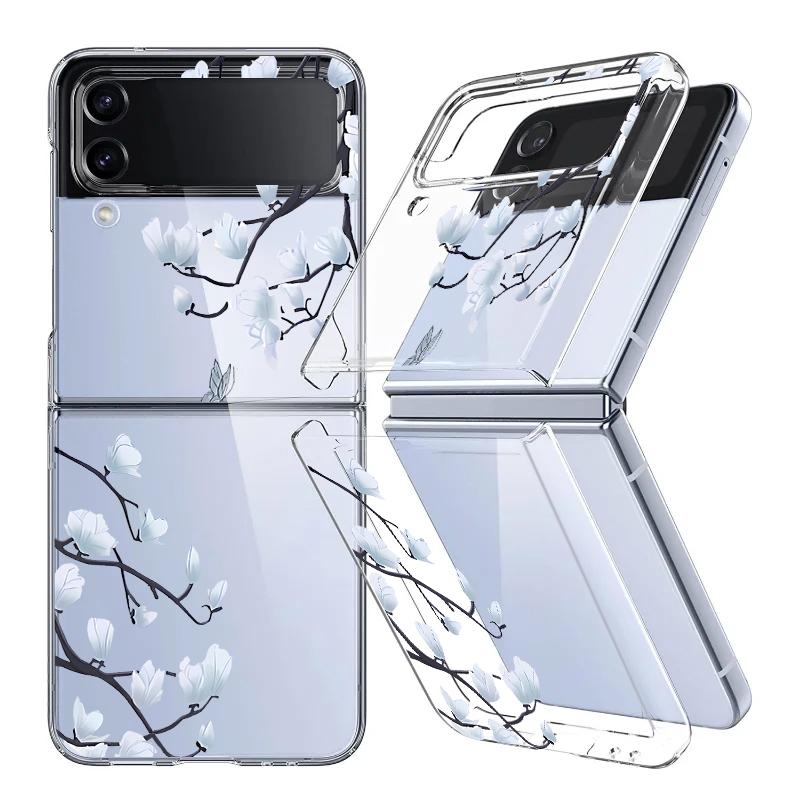 

Для Samsung Z Flip6 Flip5 Flip4 Flip3 чехол красочный цветочный нежный складной ударопрочный жесткий чехол для телефона из ПК Samsung Z Flip5 белый