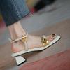 Ladies Shoes Open Toe Summer 2024 Square Heels Sandals for Women Office Work Medium Footwear One Word Daily Sale Designer F Shoe