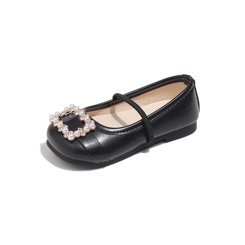 2026Spring new style children s girls leather shoes Princess Shoes Children s dance shoes Soft-soled pearl shoes 21Inner Length14cm чёрный