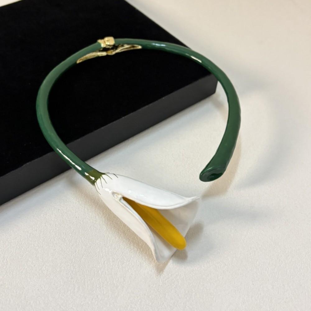 Vintage Flowers Jewelry Set Glazing Floral Enamel Bracelet Chic Calla Choker Necklace  Vacation