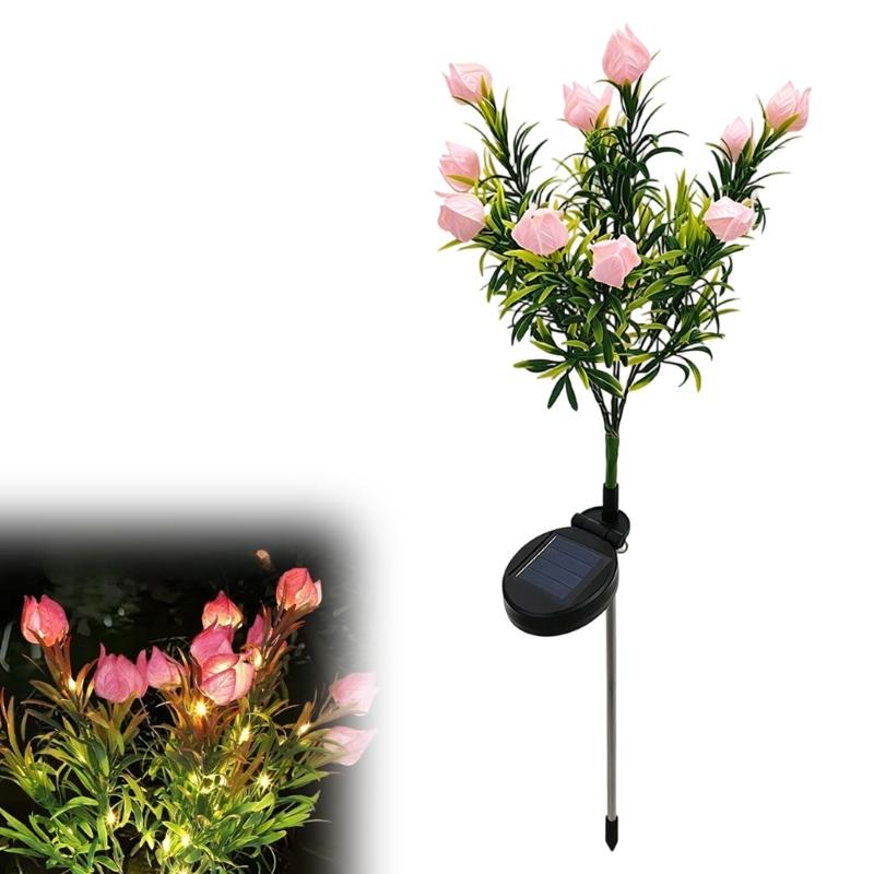 Solar Powered Flower Stake Light with LED Output, Lawn Fence Entry Light with Ground Stake Base for Outdoor Yard Accent