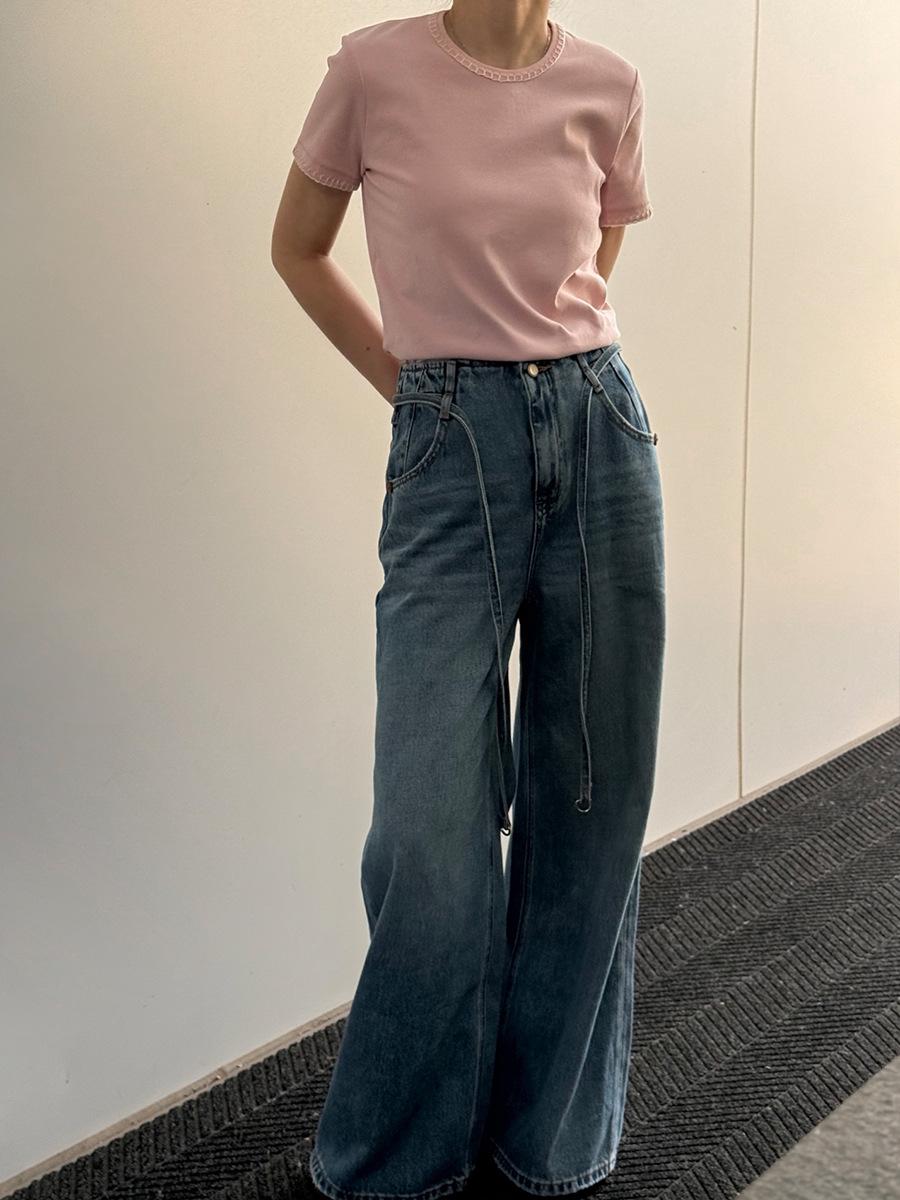 PLUS Sucho Spring 2026 High Waist Lace-Up Loose Straight Leg Lyocell Wide Leg Jeans 26