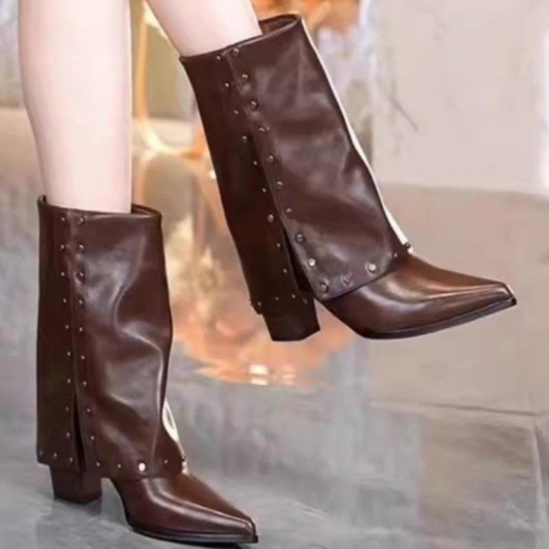 Pointed Toe Women Snow Ankle Boots New High Heels Leather Shoes Brand Fashion Winter 2025 Trend Goth Chelsea Chunky Botas Mujer