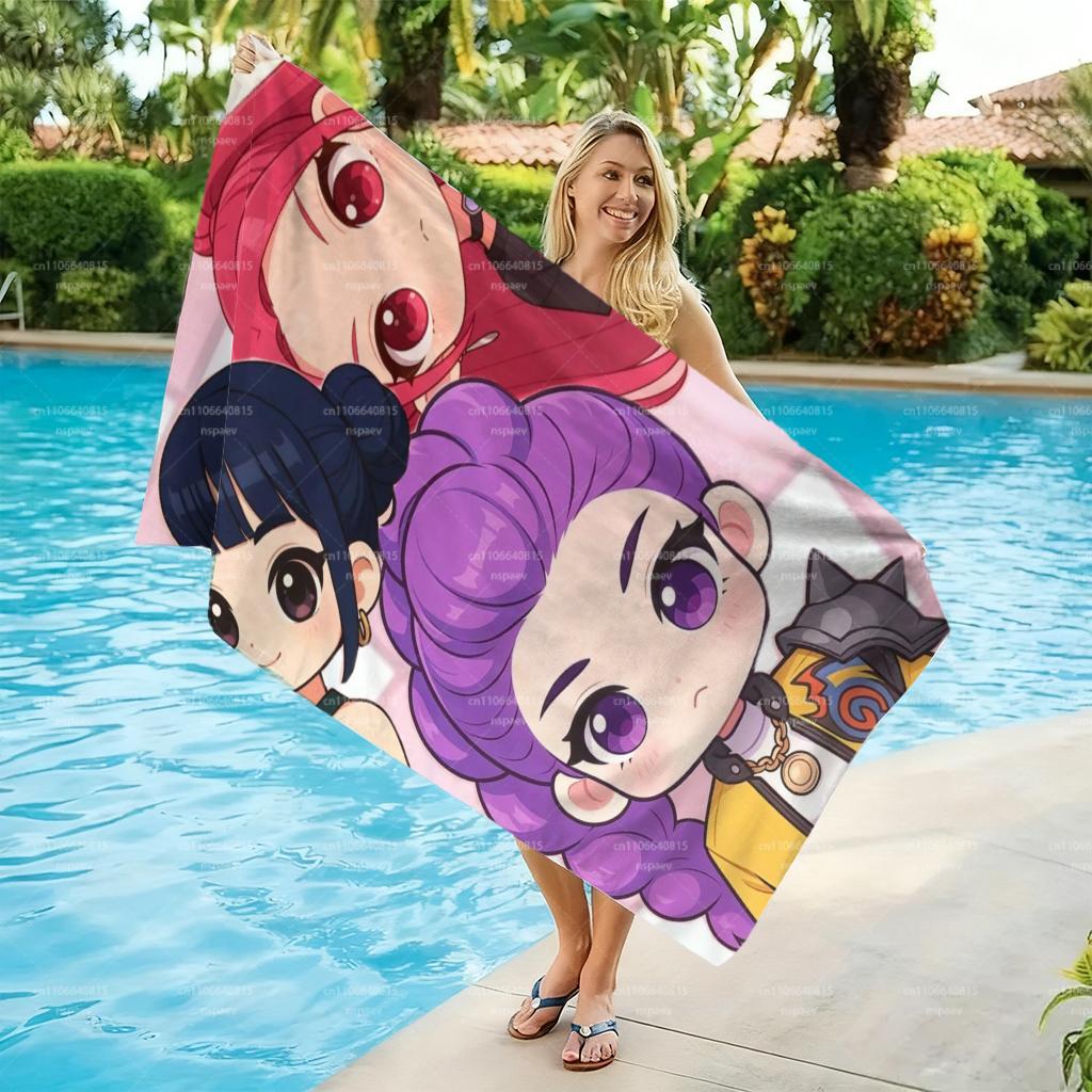 1PC K-Pop Girl Group Chibi Beach Towel, Microfiber Quick Dry Bath Towel, Anime Cartoon Print for Pool Beach Travel, Soft Washabl
