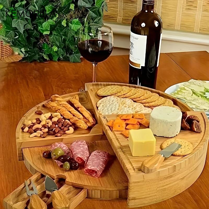  Cheese Board Cutlery Cutter Set with Slide Out Drawer - Kitchen Cooking Tools Slicer Fork Scoops Cut Storage Set