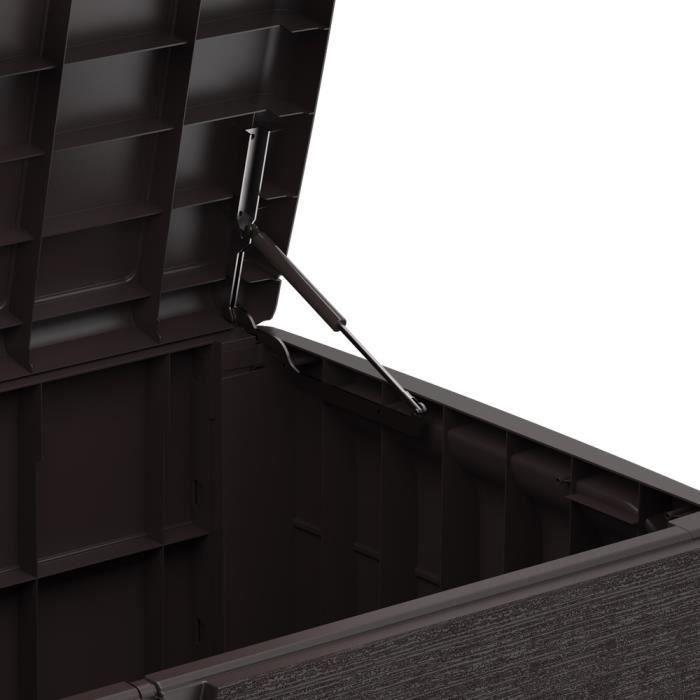 Coffre de jardin résine duramax 416l marron - résistant uv et intempéries, banc 2 places