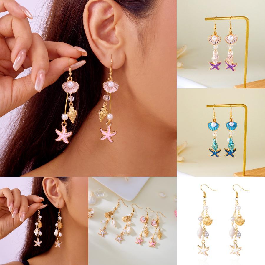 Natural Shell Alloy Earrings With Electroplating For Trendy Beach Party Accessories