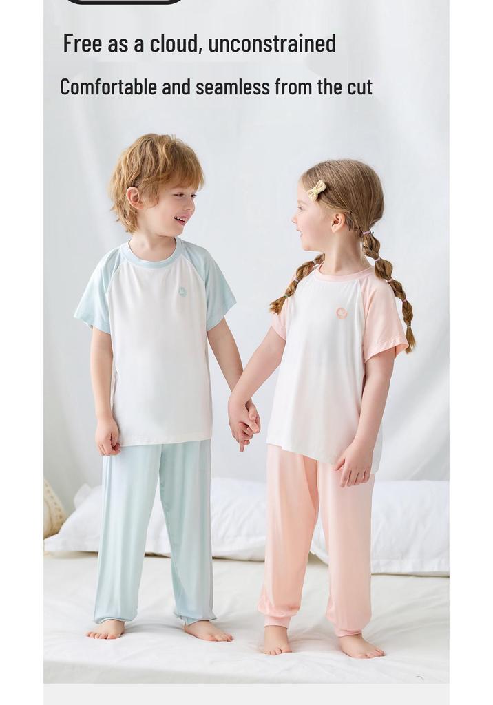 Bamboo Fiber Summer Pajama Set for Kids - Breathable, Soft, Short Sleeve & Long Pants