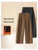 Women's Plus Velvet Wool-Blend Wide-Leg Scimitar Pants - Winter Warm, Thick, Short-Length, Straight-Cut, Nine-Point Casual Style