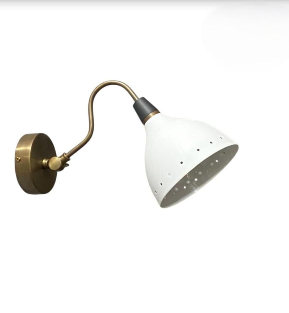 Mid Century Modern Brass Wall Sconce White Enamel Shade Light Adjustable Arm Bedside Lamp Vintage Style Wall Light Fixture Home Decor Lamp