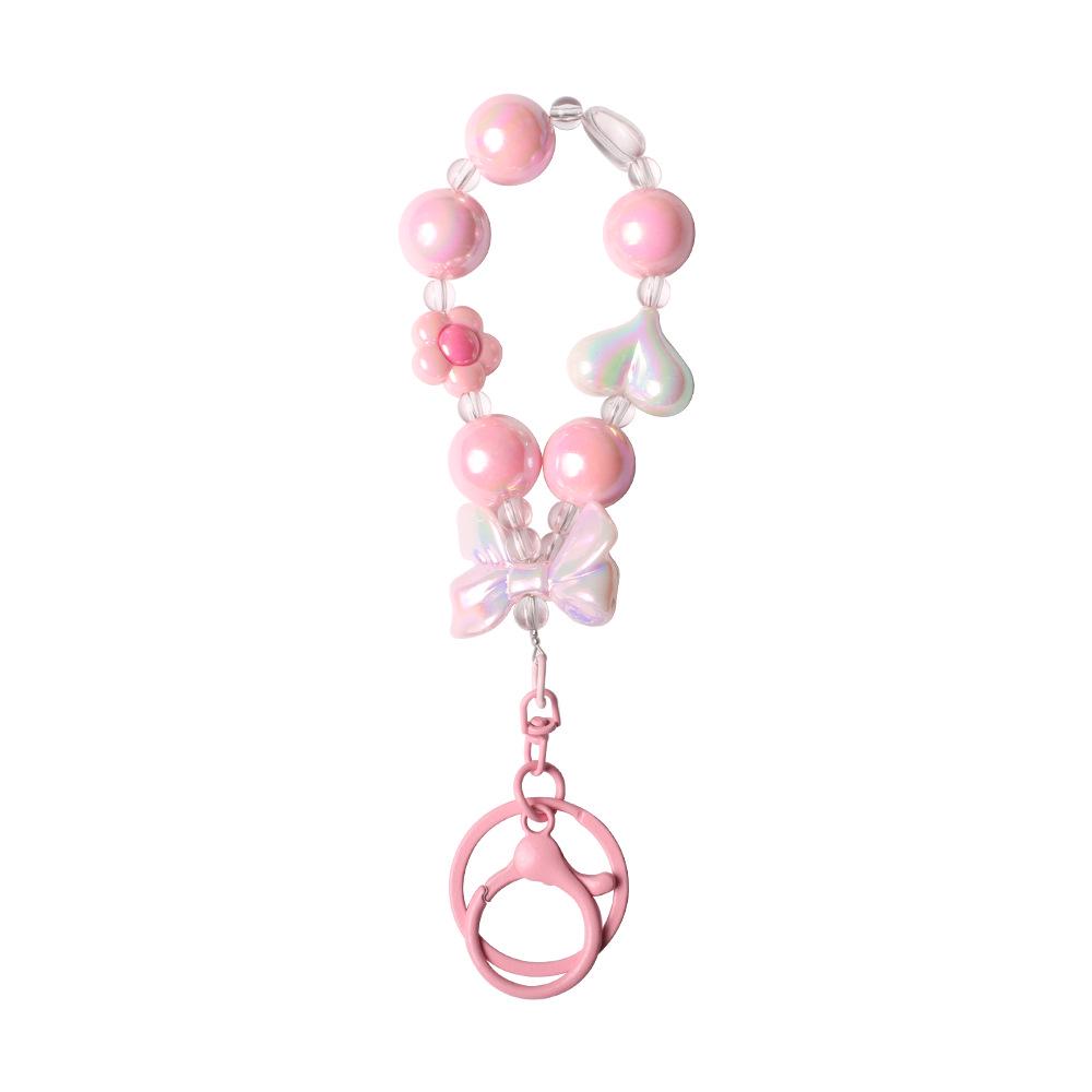 Colorful Electroplated Beaded Phone Chain & Keychain with Bow and Flower Pendant