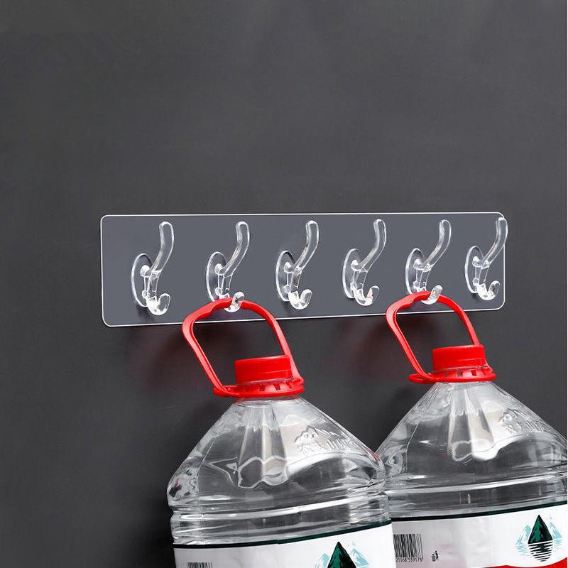 Non-punching Six-row Hook Traceless Transparent Adhesive Hook 6-row Coat and Hat Hook
